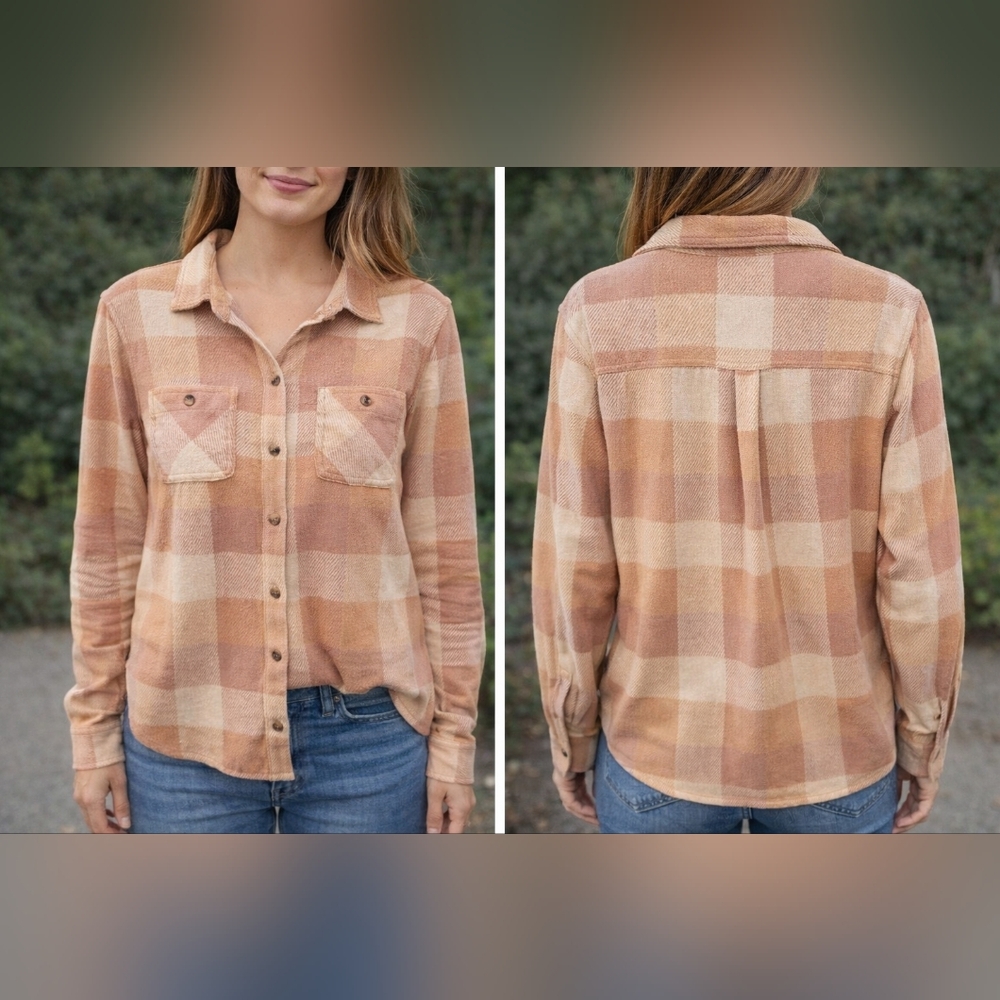 ZeroXposur Tan‎ and Cream Plaid Shirt